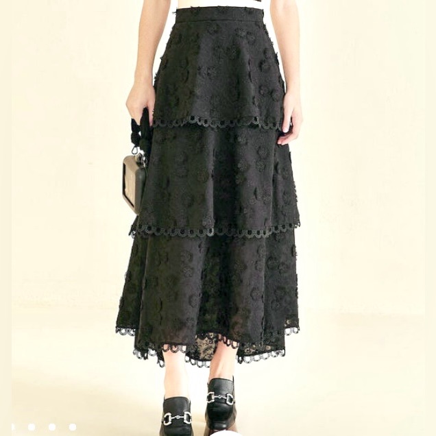 Farm Rio 3d Flower Embroidered Tiered Skirt